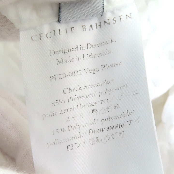 美品△CECILIE BAHNSEN セシリーバンセン J05DL0103 VEGTA BLOUSE 格子柄 パフスリーブ フレア ブラウス ホワイト UK6 日本約Sサイズ相当