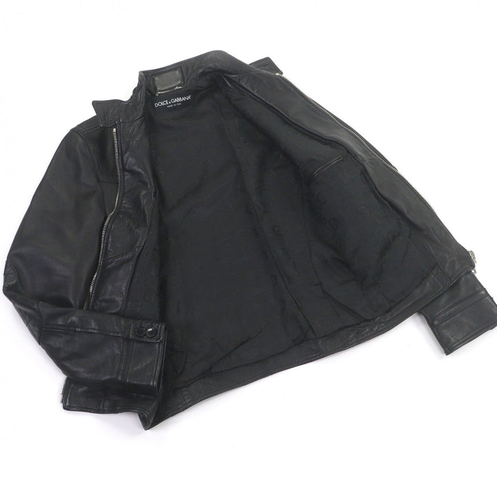 美品□DOLCE&amp;GABBANA ドルチェ＆ガッバーナ ラムスキン 黒タグ エルボーパッチ レザージャケット ブラック 44 イタリア製 正規品 メンズ