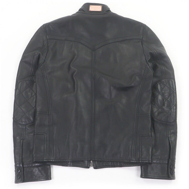 美品□DOLCE&amp;GABBANA ドルチェ＆ガッバーナ ラムスキン 黒タグ エルボーパッチ レザージャケット ブラック 44 イタリア製 正規品 メンズ