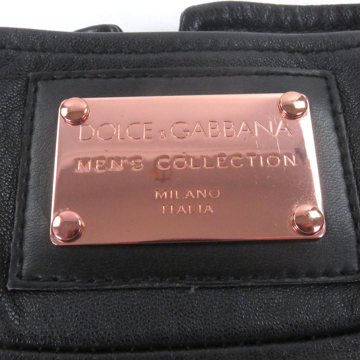 美品□DOLCE&amp;GABBANA ドルチェ＆ガッバーナ ラムスキン 黒タグ エルボーパッチ レザージャケット ブラック 44 イタリア製 正規品 メンズ