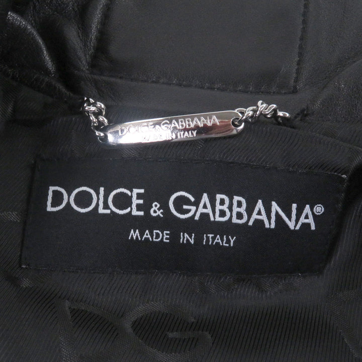 美品□DOLCE&amp;GABBANA ドルチェ＆ガッバーナ ラムスキン 黒タグ エルボーパッチ レザージャケット ブラック 44 イタリア製 正規品 メンズ