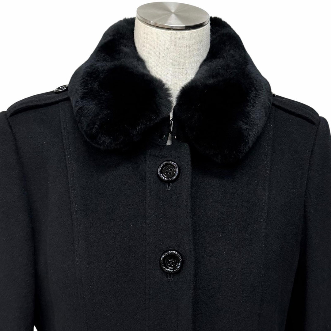 極美品★BURBERRY LONDON バーバリーロンドン B1B87-863-10 カシミヤ混 襟ラビットファー ロゴボタン付 コート 40 正規品 ガーメント付
