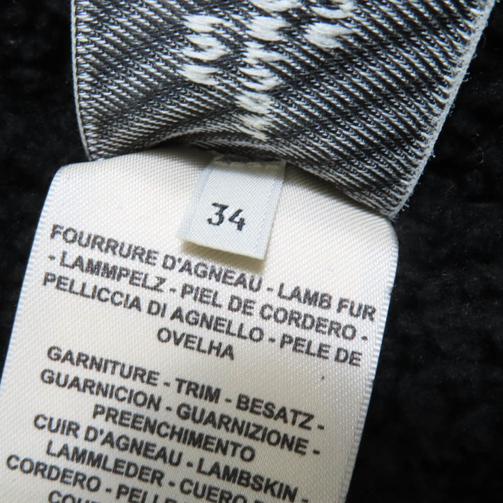 美品★HERMES エルメス 22AW リアルラムファー ZIP UP ムートン ジャケット ネイビー ブラック 34 ガーメント付 伊製 正規品 レディース