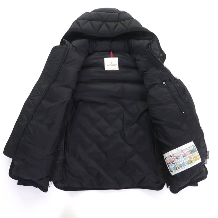 美品★MONCLER モンクレール TANGUY ロゴワッペン・フード付 切替デザイン ダウンジャケット アウター ブラック 0 正規品 メンズ