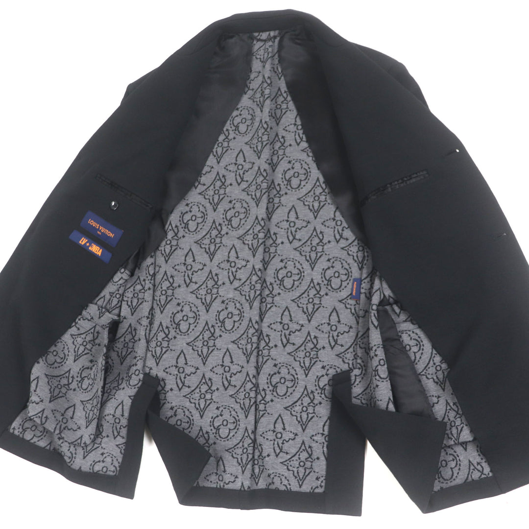 極美品▼ルイヴィトン NBA 21AW レザーワッペン ロゴ入りボタン 裏地モノグラム柄 シングルジャケット テーラード 46 伊製 正規品 メンズ