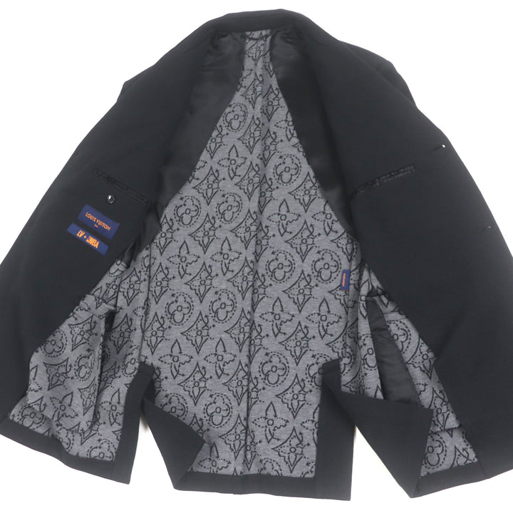 極美品▼ルイヴィトン NBA 21AW レザーワッペン ロゴ入りボタン 裏地モノグラム柄 シングルジャケット テーラード 46 伊製 正規品 メンズ