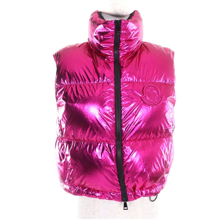 極美品★MONCLER モンクレール 2023年製 BLAVET デカロゴワッペン付 ZIP UP ダウンベスト ピンク 0 ブルガリア製 正規品 レディース
