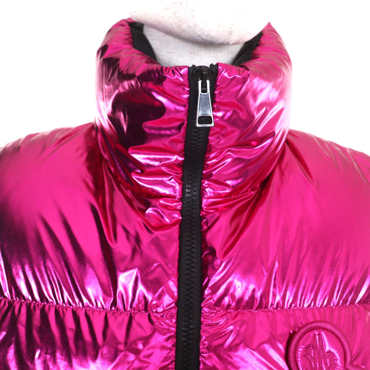 極美品★MONCLER モンクレール 2023年製 BLAVET デカロゴワッペン付 ZIP UP ダウンベスト ピンク 0 ブルガリア製 正規品 レディース