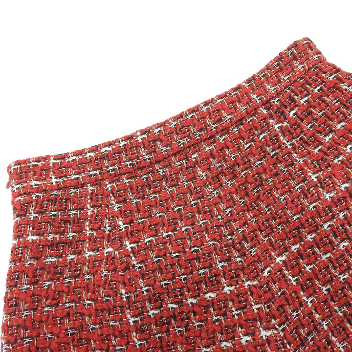 極美品◇VALENTINO ヴァレンティノ VB3RA769677 ウール スパンコール・ロックスタッズ付き ツイード スカート ショートパンツ 赤 38 伊製