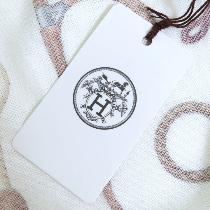 未使用品△HERMES エルメス 24SS 4E4527DN パノプリ・ドゥ・キュイール コットン100％ 鹿の子地 半袖 ワンピース 白 茶 36 正規品 伊製