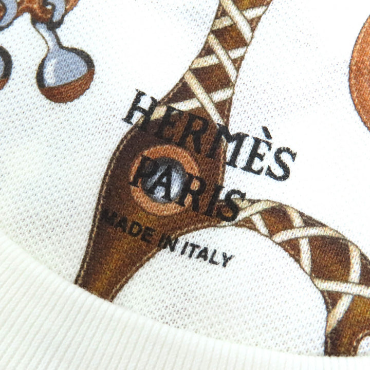 未使用品△HERMES エルメス 24SS 4E4527DN パノプリ・ドゥ・キュイール コットン100％ 鹿の子地 半袖 ワンピース 白 茶 36 正規品 伊製