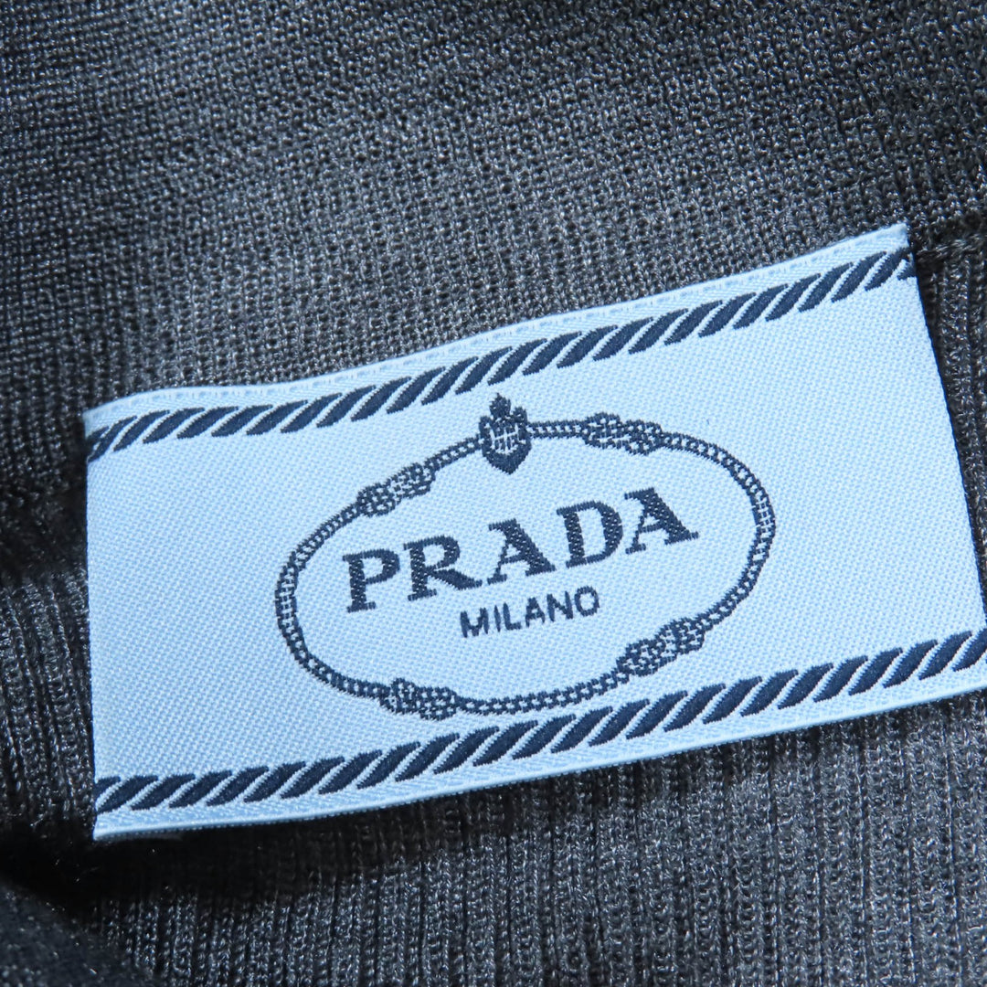 極美品☆PRADA プラダ 2021年製 P24I1L シルク100％ ラインストーン ニット 半袖 ポロシャツ トップス グレー 38 伊製 正規品 レディース