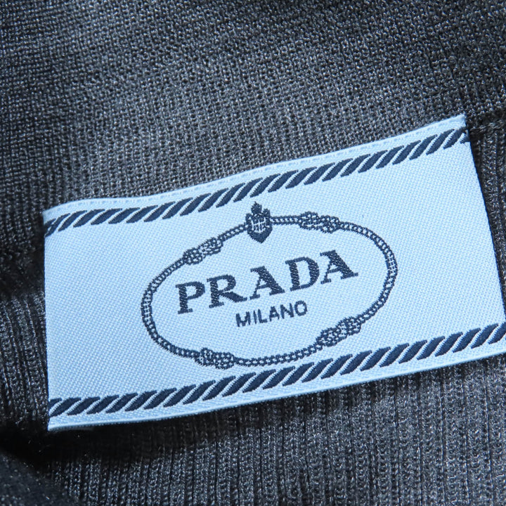極美品☆PRADA プラダ 2021年製 P24I1L シルク100％ ラインストーン ニット 半袖 ポロシャツ トップス グレー 38 伊製 正規品 レディース