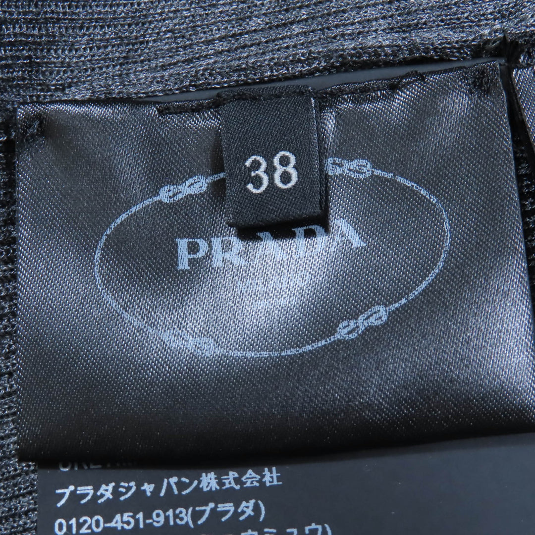 極美品☆PRADA プラダ 2021年製 P24I1L シルク100％ ラインストーン ニット 半袖 ポロシャツ トップス グレー 38 伊製 正規品 レディース