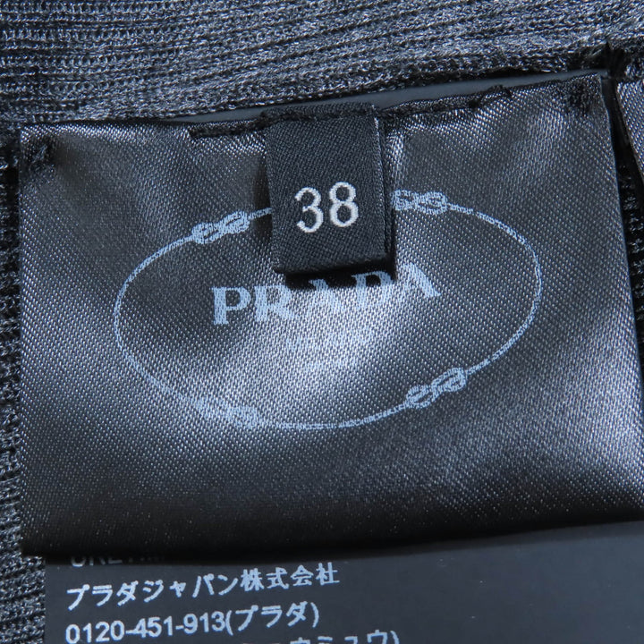 極美品☆PRADA プラダ 2021年製 P24I1L シルク100％ ラインストーン ニット 半袖 ポロシャツ トップス グレー 38 伊製 正規品 レディース