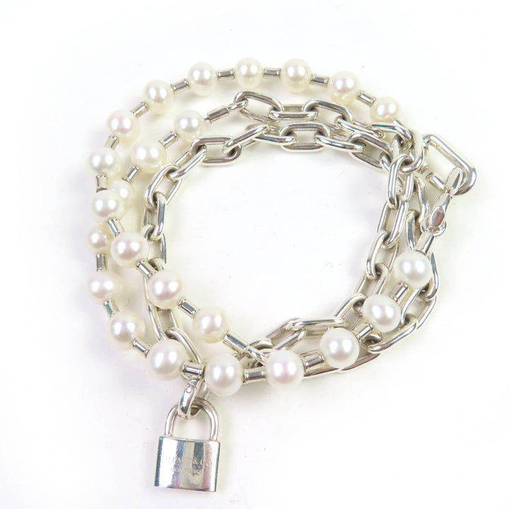 美品☆TIFFANY&amp;Co. ティファニー ハードウェア パール ロック ブレスレット ミディアム AG925 シルバー 重量53g レディース 定価423500円