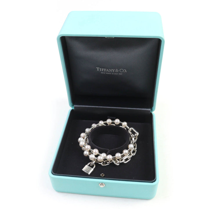 美品☆TIFFANY&amp;Co. ティファニー ハードウェア パール ロック ブレスレット ミディアム AG925 シルバー 重量53g レディース 定価423500円