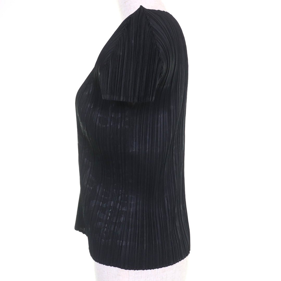 極美品☆PLEATS PLEASE プリーツプリーズ イッセイミヤケ PP41-JK793 総柄デザイン 半袖 カットソー ブラック 3 正規品 レディース