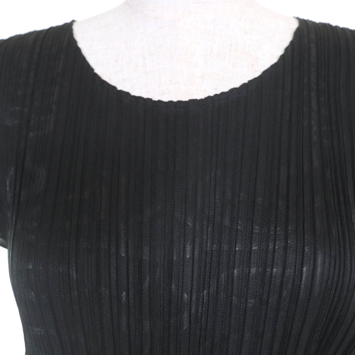 極美品☆PLEATS PLEASE プリーツプリーズ イッセイミヤケ PP41-JK793 総柄デザイン 半袖 カットソー ブラック 3 正規品 レディース