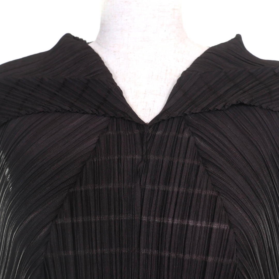 極美品☆PLEATS PLEASE プリーツプリーズ イッセイミヤケ PP01-JT623 切替デザイン Aライン チュニック ダークブラウン 3 正規品