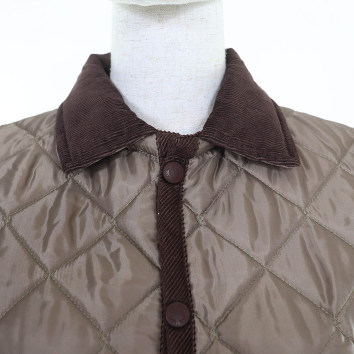 極美品◇LAVENHAM ラベンハム ロゴボタン コーデュロイパイピング キルティング ジャケット ブラウン 38 英国製 正規品 レディース