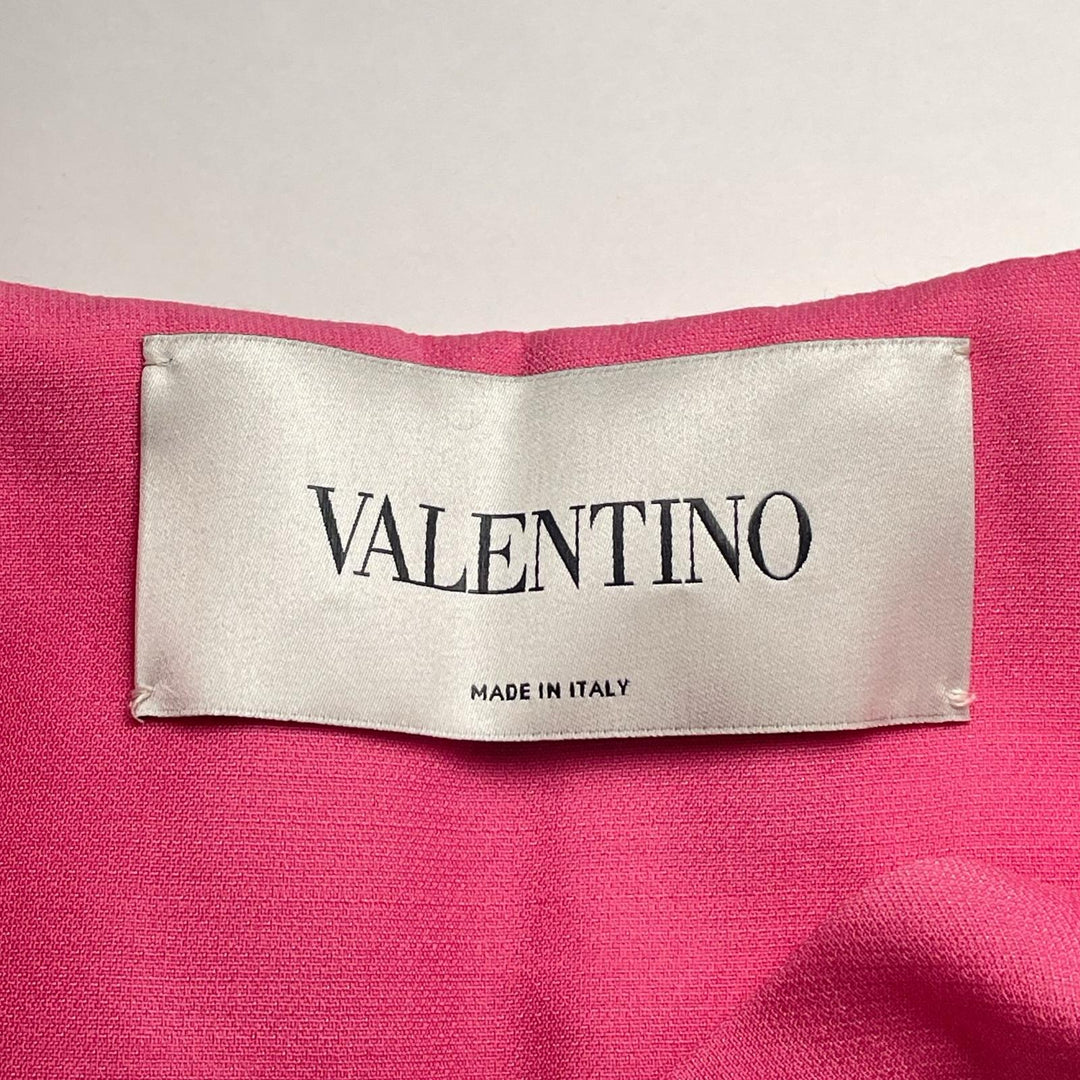 極美品▲VALENTINO ヴァレンティノ ウール シルク混 バックオープン プリーツ フレンチスリーブ ワンピース ピンク 42 イタリア製 正規品