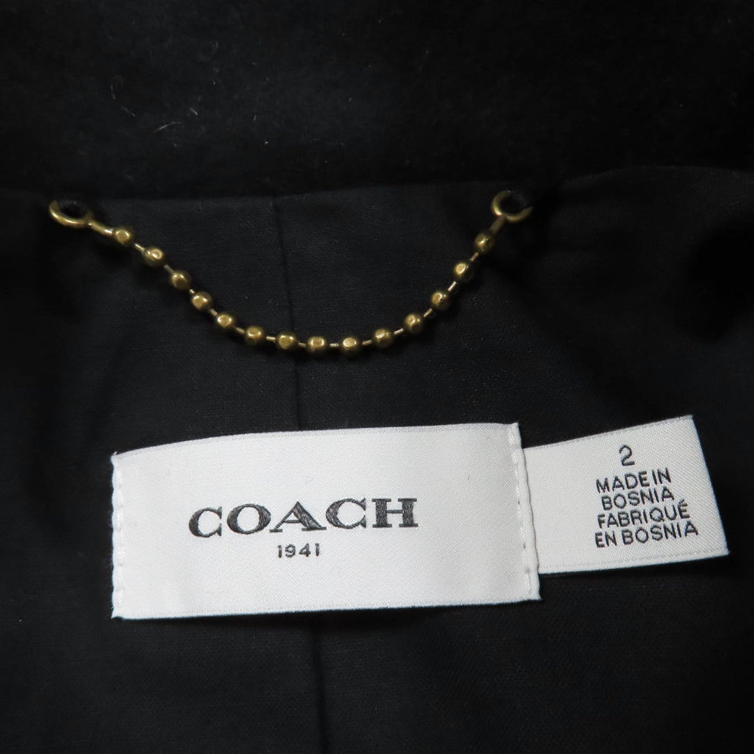 極美品☆COACH コーチ 23152 ウール ワッペン付 ダブルブレスト コート ブラック 2 約S～Mサイズ相当 正規品 レディース