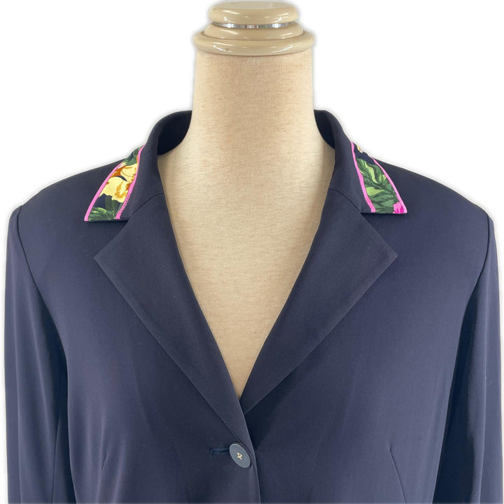 美品▲LEONARD FASHION レオナール ファッション 181550 花柄 ロゴボタン付き シャツ ジャケット ネイビー LL 日本製 正規品 レディース
