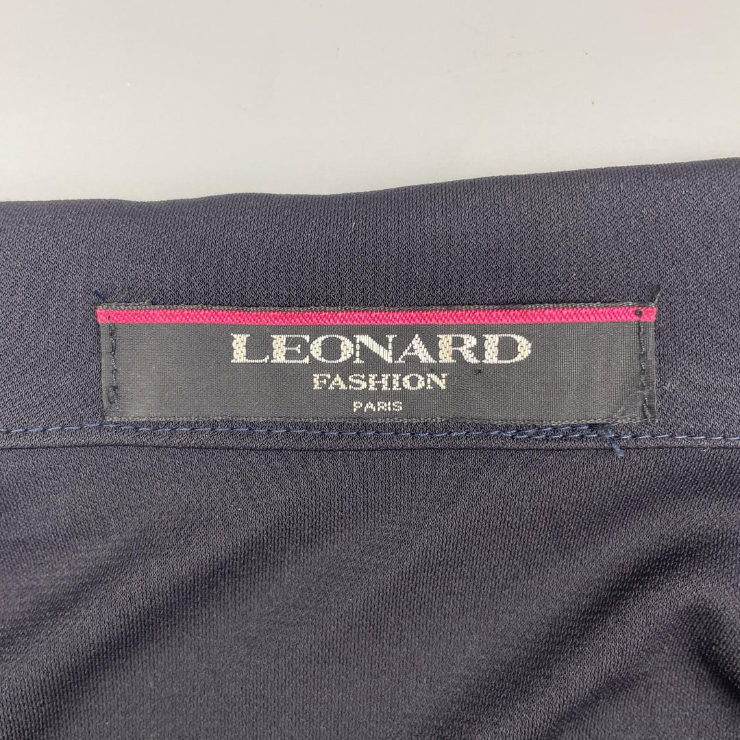 美品▲LEONARD FASHION レオナール ファッション 181550 花柄 ロゴボタン付き シャツ ジャケット ネイビー LL 日本製 正規品 レディース