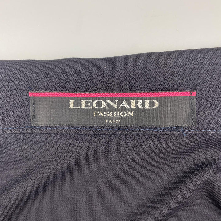美品▲LEONARD FASHION レオナール ファッション 181550 花柄 ロゴボタン付き シャツ ジャケット ネイビー LL 日本製 正規品 レディース