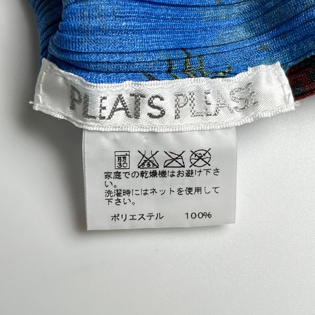 極美品▲PLEATS PLEASE プリーツプリーズ イッセイミヤケ PP13-FK362 ラウンドネック 半袖カットソー ブルー 3 日本製 正規品 レディース