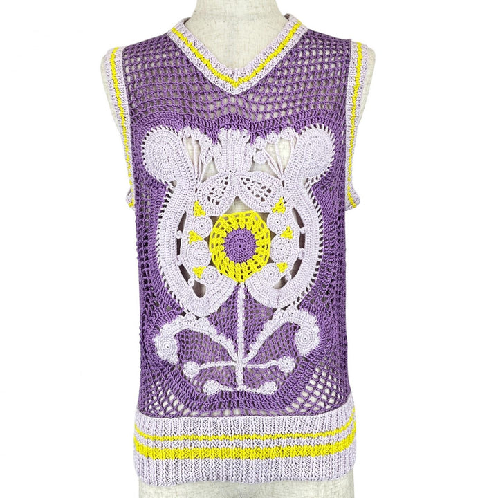 未使用品▲PATOU パトゥ KN05180335035 コットン100％ ハンドメイド クロシェ ベスト パープル S レディース タグ付き 定価148500円