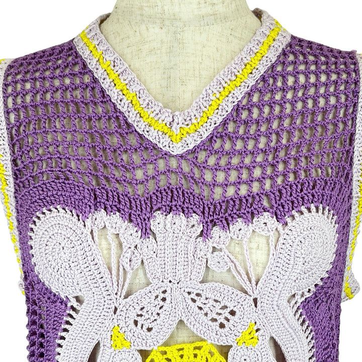 未使用品▲PATOU パトゥ KN05180335035 コットン100％ ハンドメイド クロシェ ベスト パープル S レディース タグ付き 定価148500円