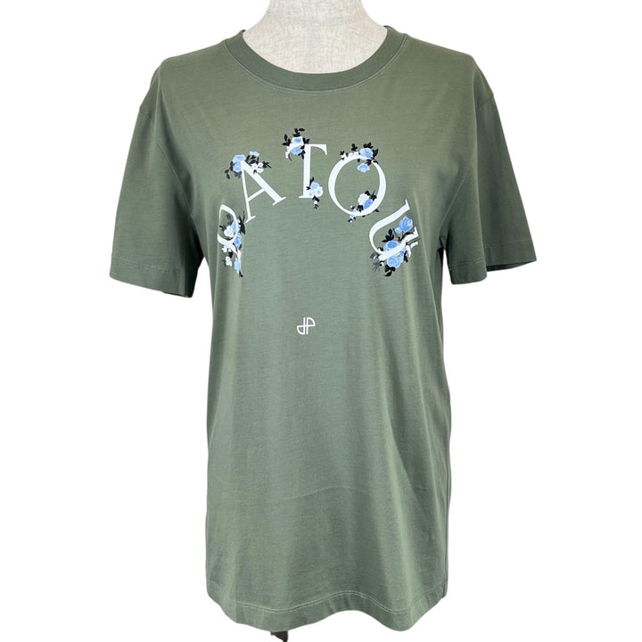 極美品▲PATOU パトゥ 22SS オーガニックコットン100％ フローラルロゴ 半袖Ｔシャツ グリーン XS 正規品 レディース