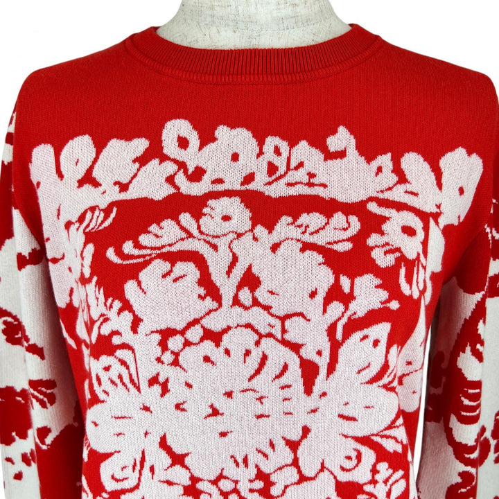 極美品▲RED VALENTINO レッドヴァレンティノ フローラル クルーネック 長袖 ニット セーター レッド S 正規品 レディース