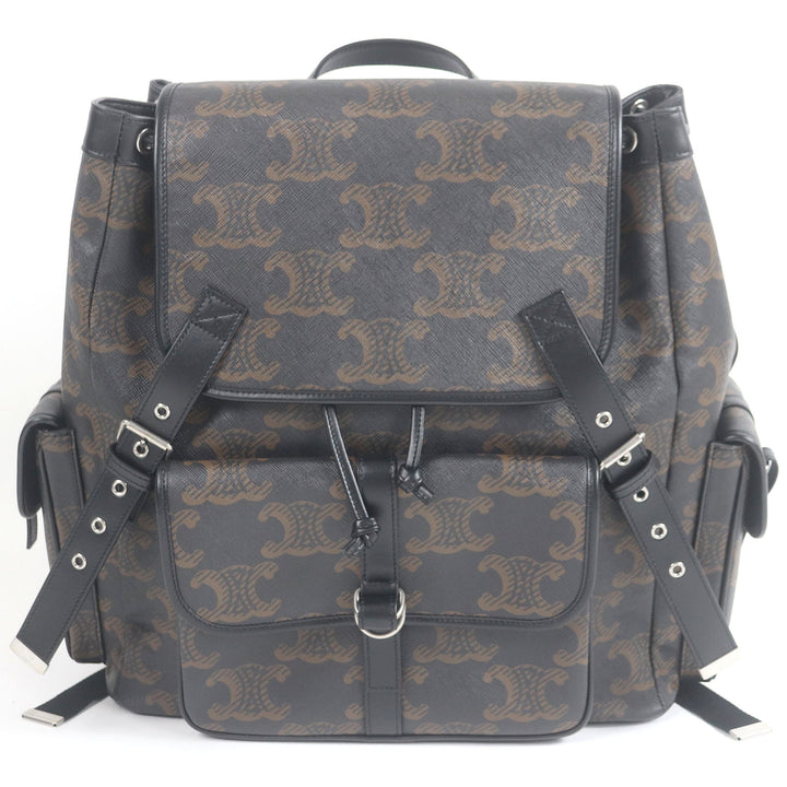 極美品□CELINE セリーヌ 11181 コーティングキャンバス トリオンフ 総柄 リュックサック デイパック ブラック ブラウン 保存袋付 メンズ