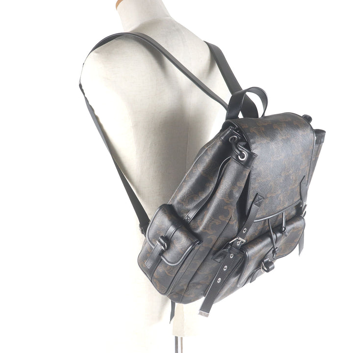 極美品□CELINE セリーヌ 11181 コーティングキャンバス トリオンフ 総柄 リュックサック デイパック ブラック ブラウン 保存袋付 メンズ