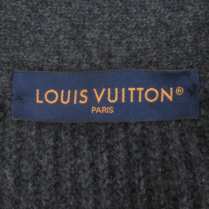 極美品□LOUIS VUITTON ルイヴィトン 25SS カシミヤ混 ショールカラー ロゴレザーパッチ カーディガン グレー L イタリア製 正規品