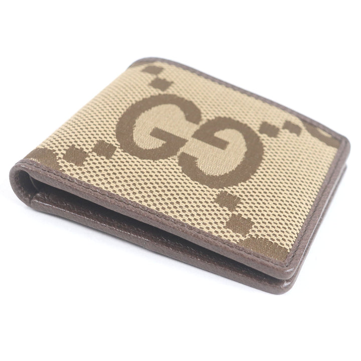 未使用品□GUCCI グッチ 699308 キャンバス レザー ジャンボGG コンパクトウォレット 二つ折り財布 ブラウン 箱・保存袋付き イタリア製