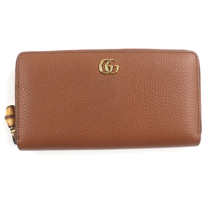 未使用品▼GUCCI グッチ 739499 バンブー GGマーモント ラウンドファスナー レザーウォレット 長財布 ブラウン ゴールド金具 箱付 メンズ