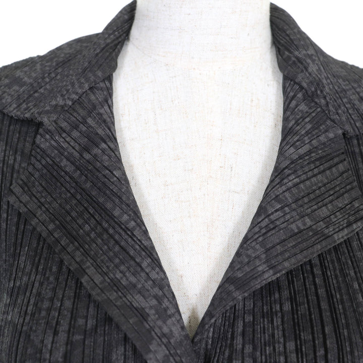 極美品◇PLEATS PLEASE プリーツプリーズ イッセイミヤケ PP33-JD832 パイソン柄 開襟 長袖シャツ グレー 4 日本製 正規品 レディース