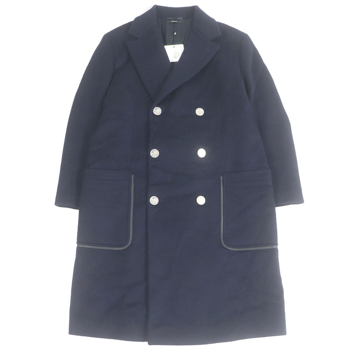 未使用品□HERMES エルメス 19AW カシミヤ100％ ランウェイ着用 ドラゴンボタン ラムレザー使用 ダブル チェスターコート マリン 52 伊製