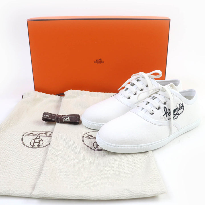 未使用品☆HERMES エルメス 2024年製 イノサン キャンバス レザー 刺繍パッチ ローカットスニーカー 白 38.5 レディース 定価127600円