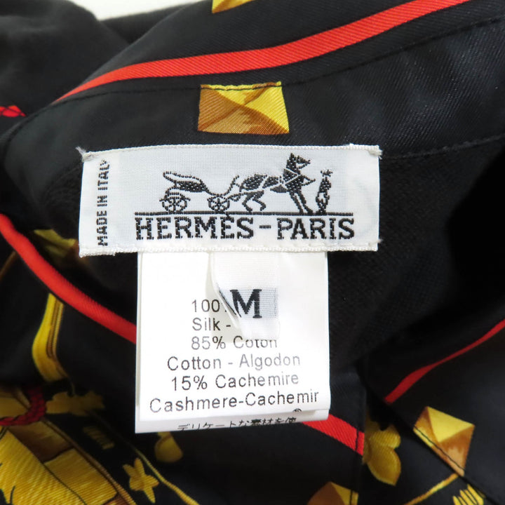 極美品★HERMES エルメス LES CLES THE KEYS RARE シルク カシミヤ混 ツイルレーヌ 長袖ポロシャツ ブラック M 伊製 正規品 レディース