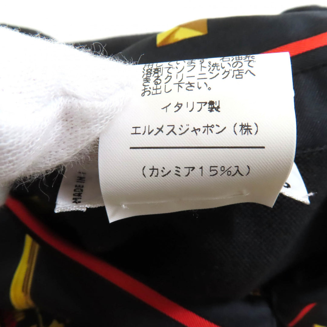 極美品★HERMES エルメス LES CLES THE KEYS RARE シルク カシミヤ混 ツイルレーヌ 長袖ポロシャツ ブラック M 伊製 正規品 レディース