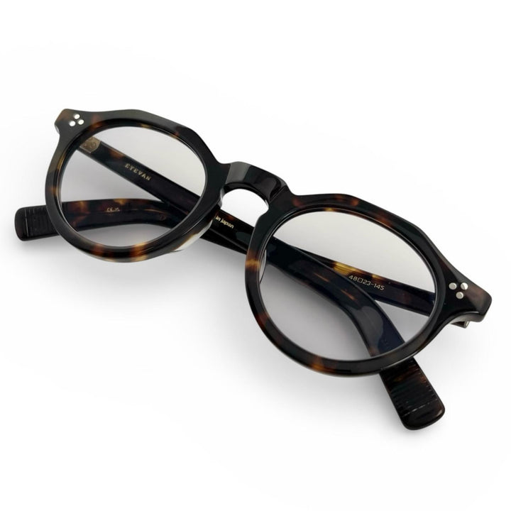 極美品▲EYEVAN アイヴァン MASON べっ甲柄 アイウェア メガネ サングラス ブラウン 48□23 145 度入り 箱・ケース付き 日本製 メンズ