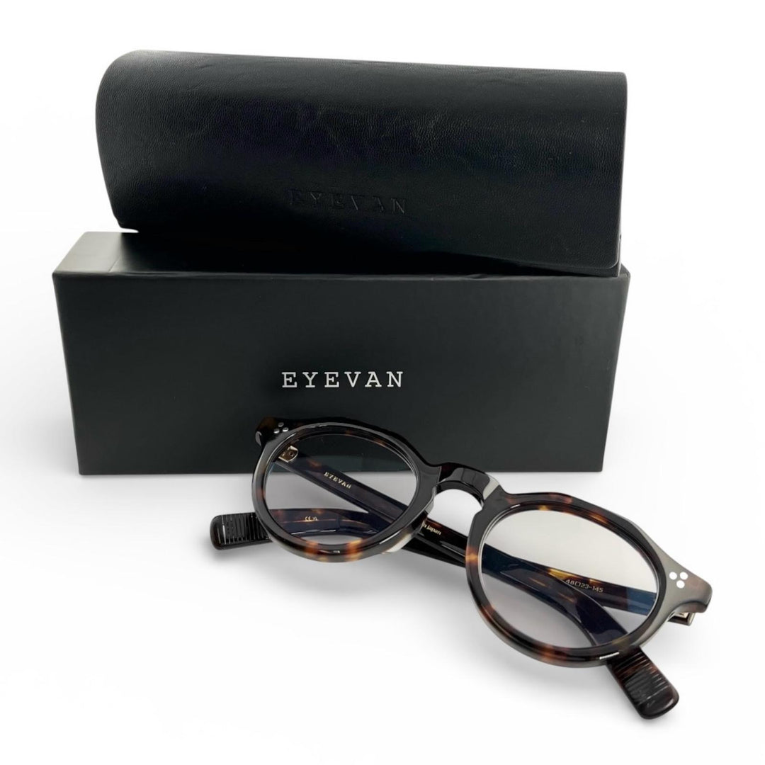 極美品▲EYEVAN アイヴァン MASON べっ甲柄 アイウェア メガネ サングラス ブラウン 48□23 145 度入り 箱・ケース付き 日本製 メンズ