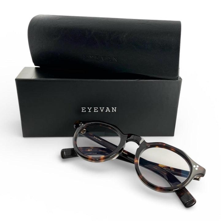 極美品▲EYEVAN アイヴァン MASON べっ甲柄 アイウェア メガネ サングラス ブラウン 48□23 145 度入り 箱・ケース付き 日本製 メンズ