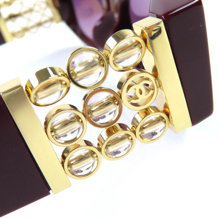 極美品△CHANEL シャネル 5544-A ココマーク オーバル シェイプ アイウェア サングラス バーガンディ ゴールド 53□17 140 デモレンズ