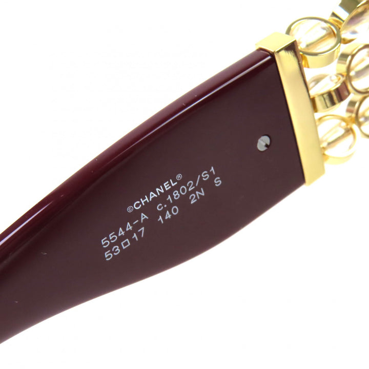 極美品△CHANEL シャネル 5544-A ココマーク オーバル シェイプ アイウェア サングラス バーガンディ ゴールド 53□17 140 デモレンズ